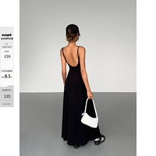 ousph小黑色吊带露背气质法式连衣裙女夏长款修身收腰高级设计感