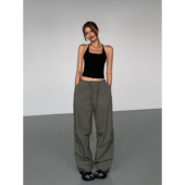 裤 女夏季 伞兵美式 ousph户外登山运动工装 速干阔腿宽松松紧腰长裤