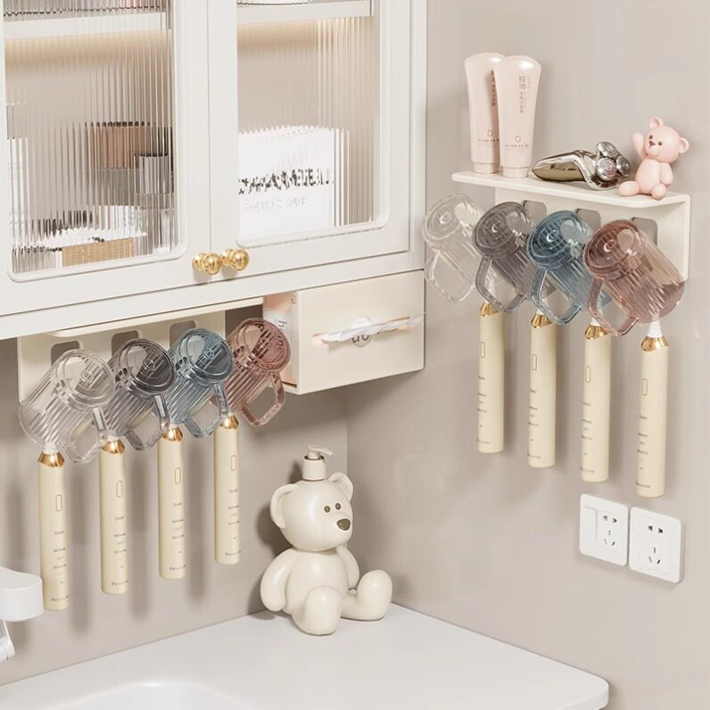 卫生间牙刷架牙杯置物架免打孔壁挂式镜柜底倒挂漱口杯电动牙刷架