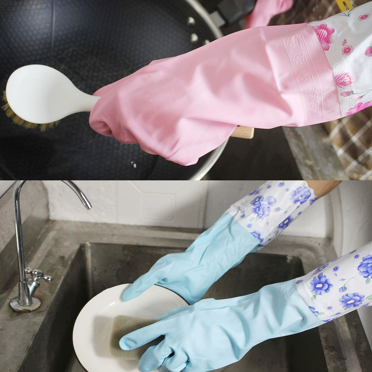加绒乳胶保暖洗碗手套加棉耐用宽口橡胶耐磨防水束口加长胶皮设计