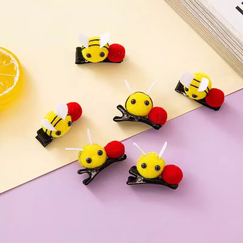 蜜蜂发卡可爱小蜜蜂发夹儿童迷你毛绒双马尾侧边刘海夹头饰礼品