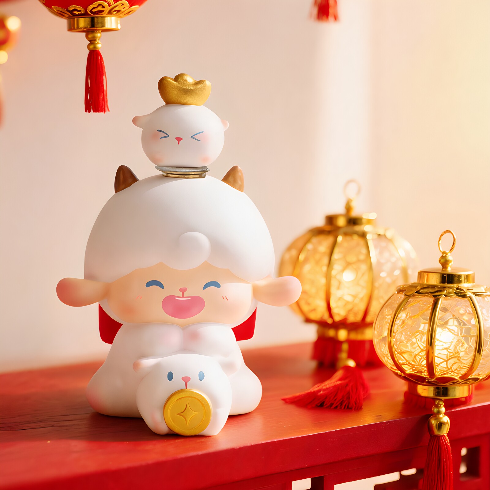 羊BUFF加载盲盒可爱卡通小羊喜庆招财桌面摆件树脂工艺创意吉祥物