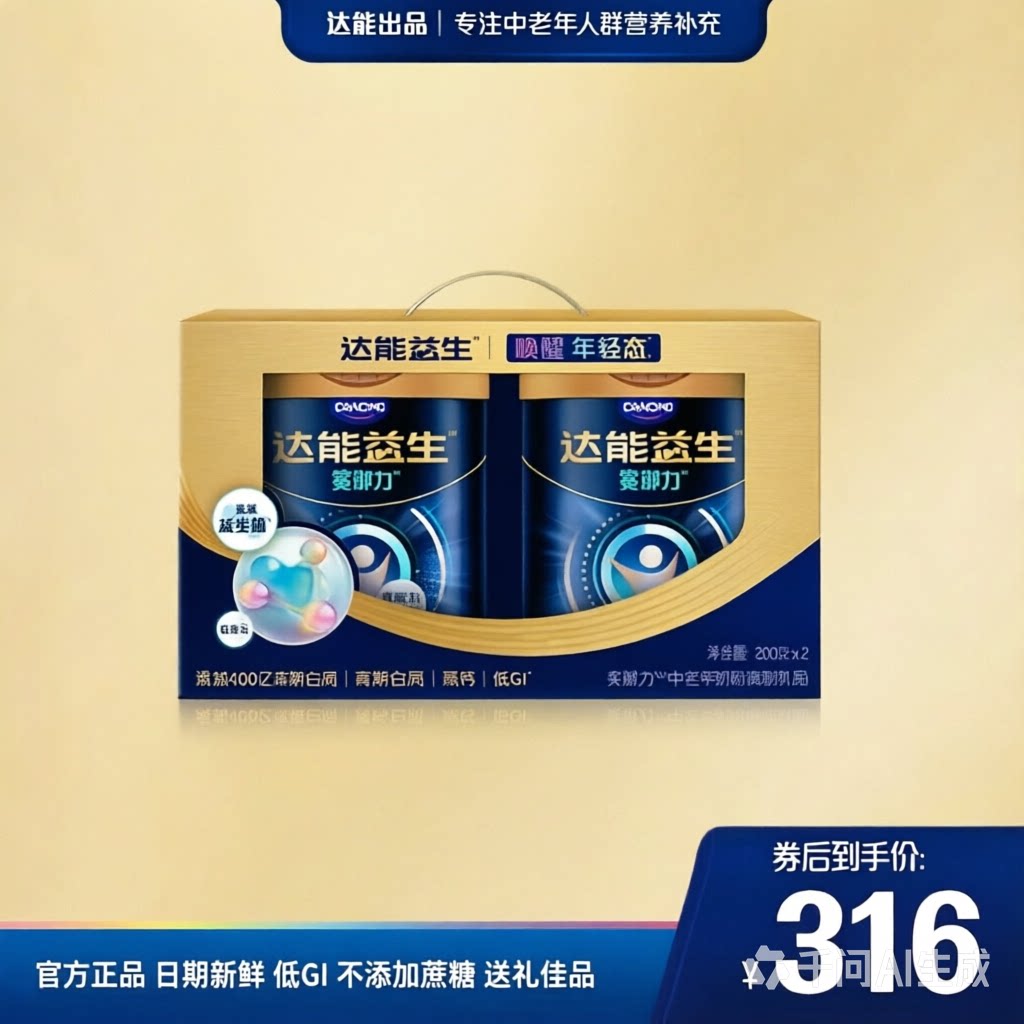 达能益生冕御力中老年奶粉原敢迈800g 高钙零蔗糖控糖送长辈礼物