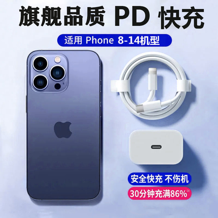 熊遇适用于苹果充电器13快充头型号PD20w充电器iPhone12 PD数据线11 套装通用闪充8p快充头x/xr/7p/6p/数据线