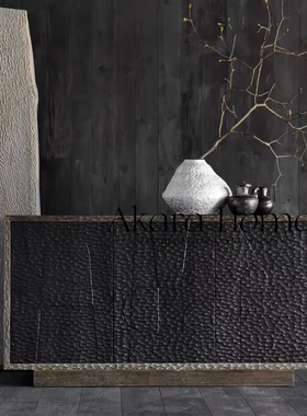 中古风实木餐边柜复古风锤纹设计师款家用客厅入户玄关柜轻奢风