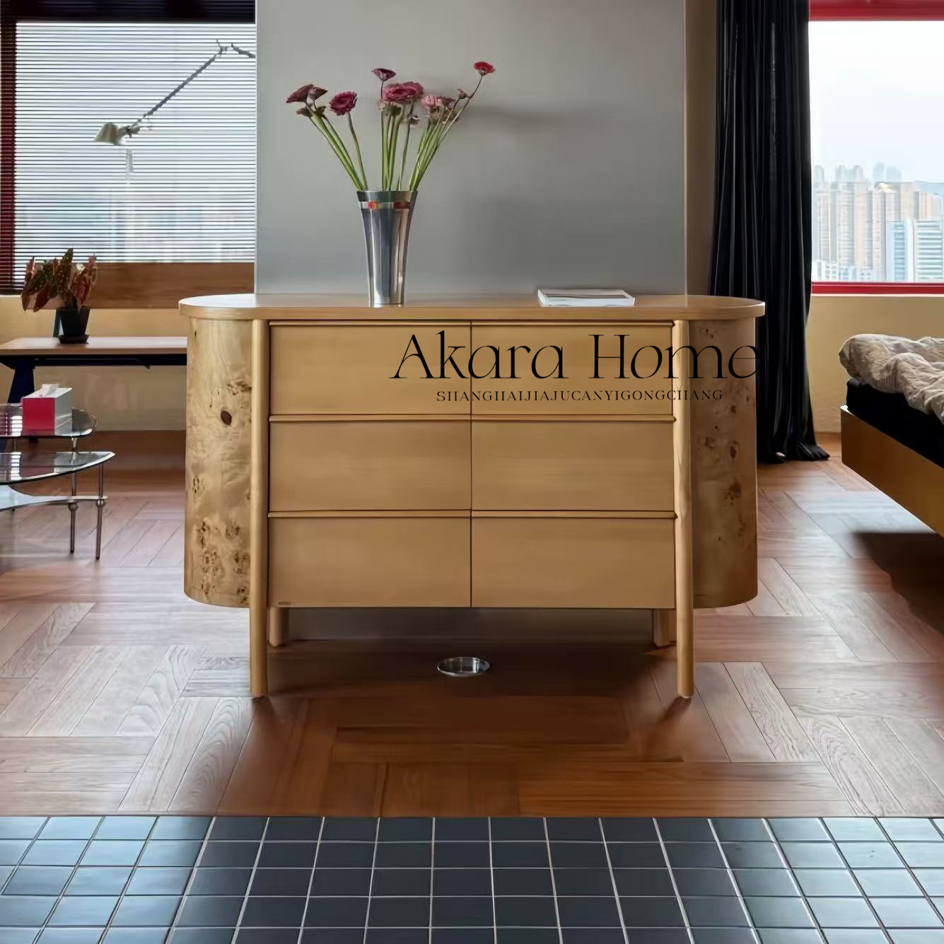 中古风原木色树瘤圆角六斗柜设计师款侘寂风复古木制收纳柜置物柜