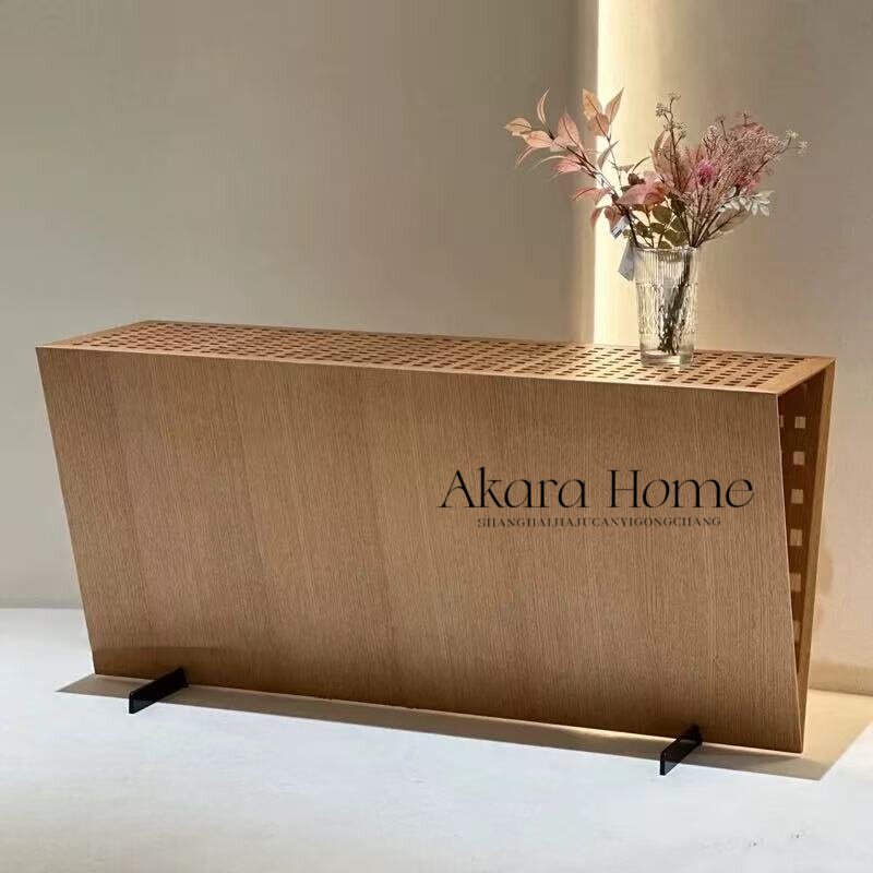 中古侘寂风简约原木色倒三角玄关台实木意式创意餐边柜设计师书架