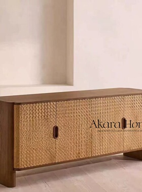 中古侘寂风实木玄关柜设计师创意现代简约锤纹储物柜客厅收纳柜