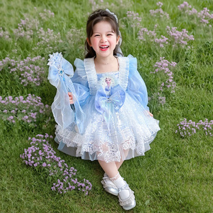 女童爱莎公主裙春秋款2026新款高级感儿童生日礼服春季女宝连衣裙