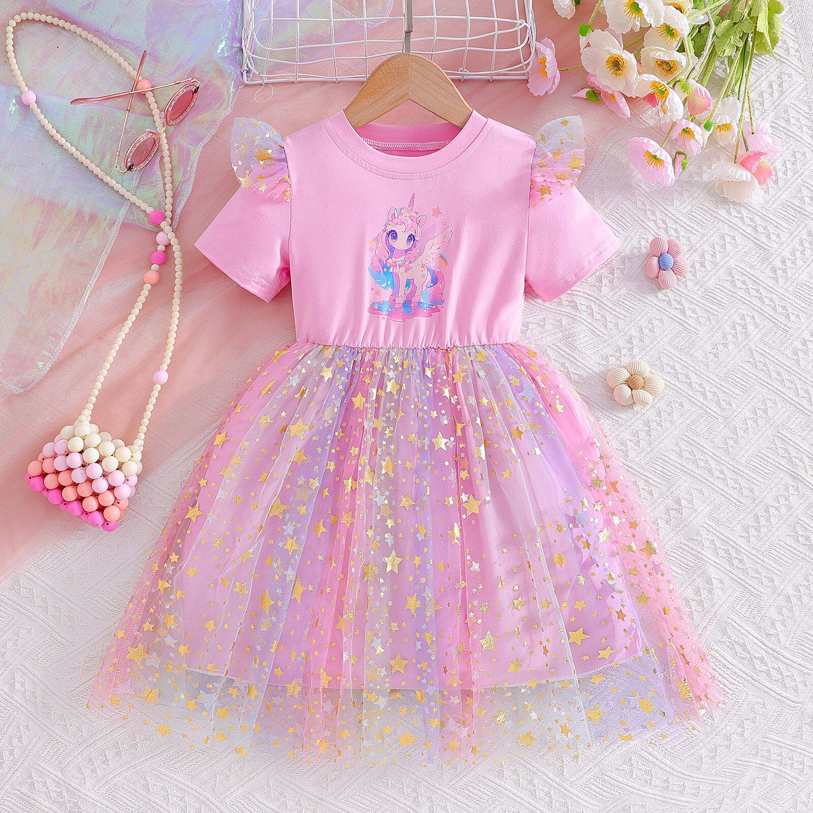 小马宝莉独角兽女童裙子2026夏季洋气女孩公主裙蓬蓬纱儿童连衣裙