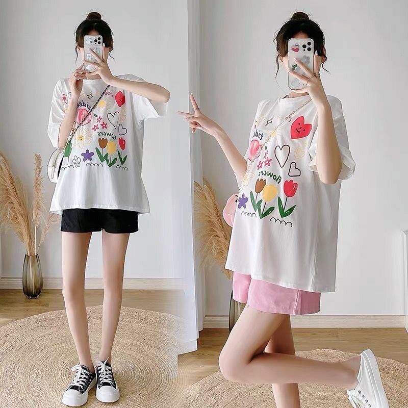 PREGNANT WOMEN SUMMER SHORT SLEEVE T-SHIRT PLUS SIZE LOOSE TOP WOMENS SUMMER SHORTS SET GO OUT SUMMER TWO-PIECE SET