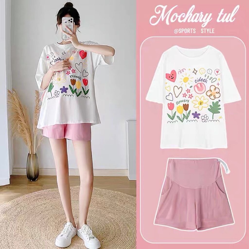 PREGNANT WOMEN SUMMER SHORT SLEEVE T-SHIRT PLUS SIZE LOOSE TOP WOMENS SUMMER SHORTS SET GO OUT SUMMER TWO-PIECE SET