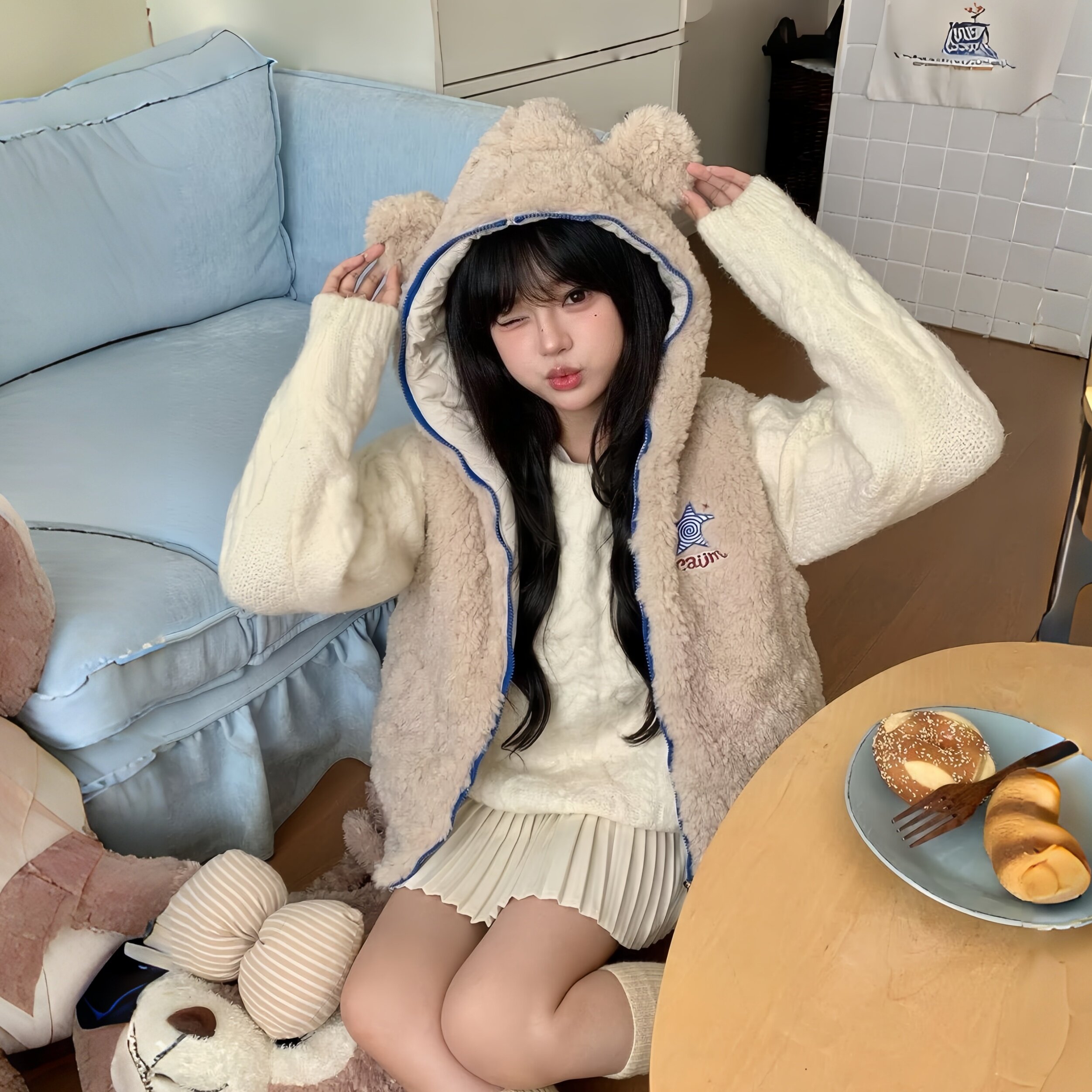 小熊耳朵羊羔绒马甲女2026年新款连帽加厚保暖可爱小个子棉服外套图片