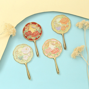西安文创旅游纪念国色牡丹随身镜手柄国风纹饰化妆镜礼物伴手礼