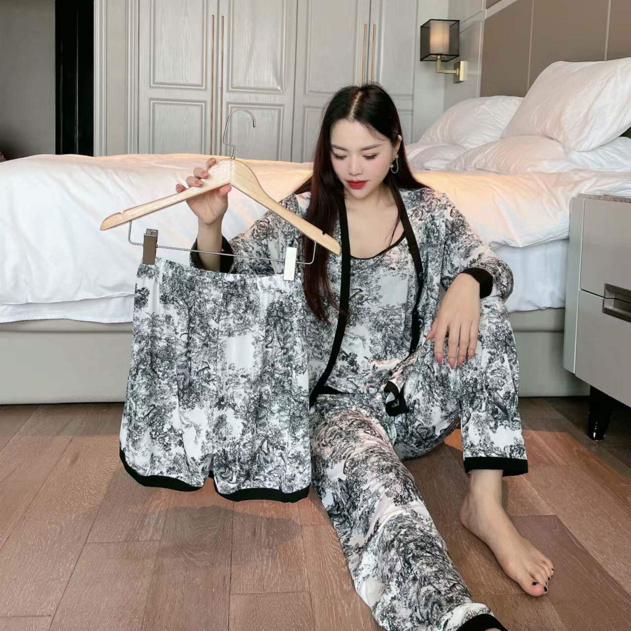 大如工厂店婧莜婧莜水墨画睡衣四件套2022夏季新款居家4件套女士怎么样,好用不?