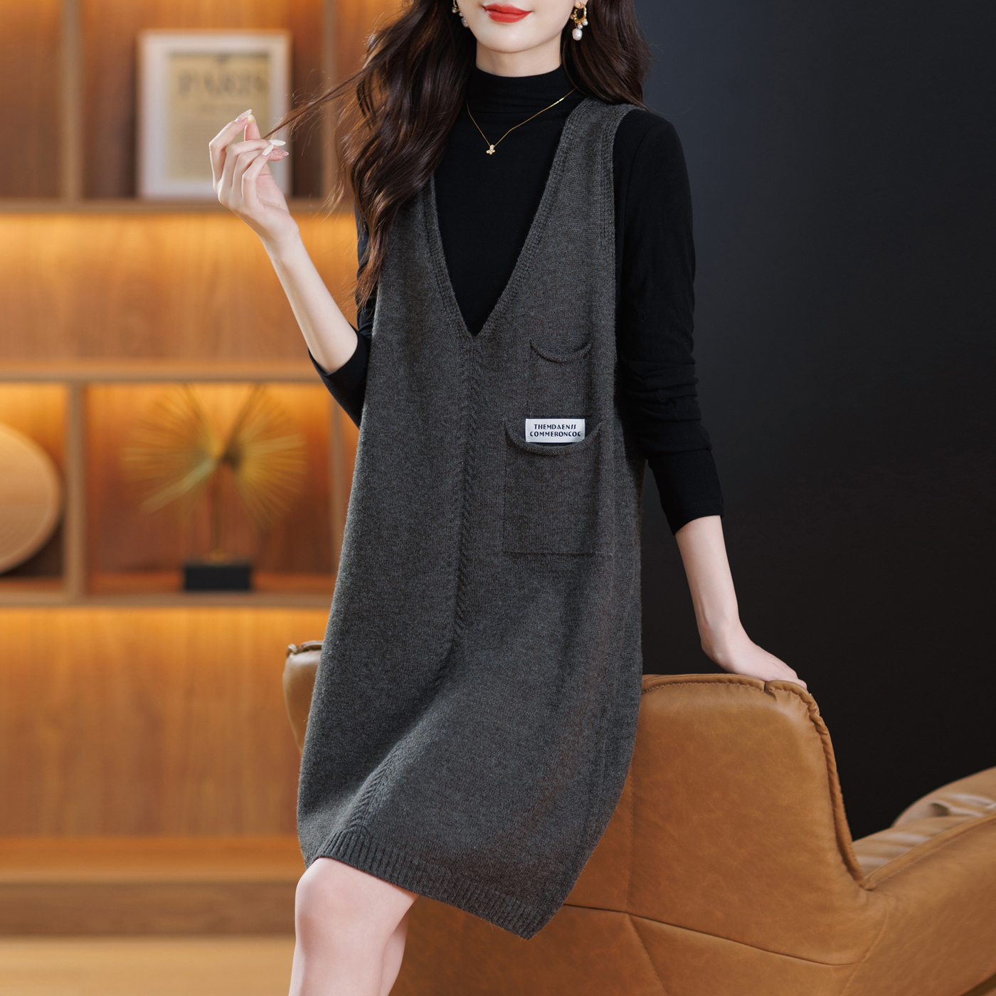 时尚朗姿韩版羊毛马甲背心裙