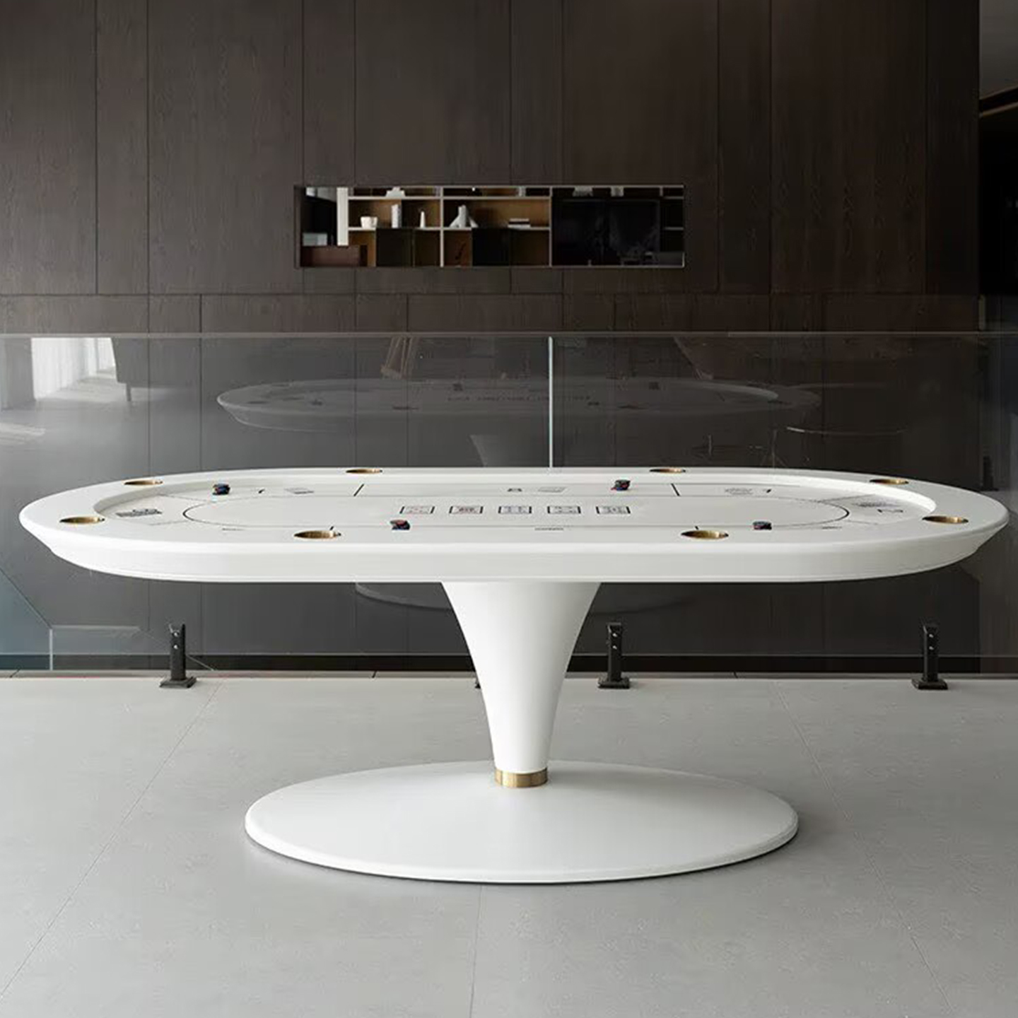 意式轻奢棋牌桌现代简约德州扑克桌白色椭圆形赌桌家用娱乐桌游桌
