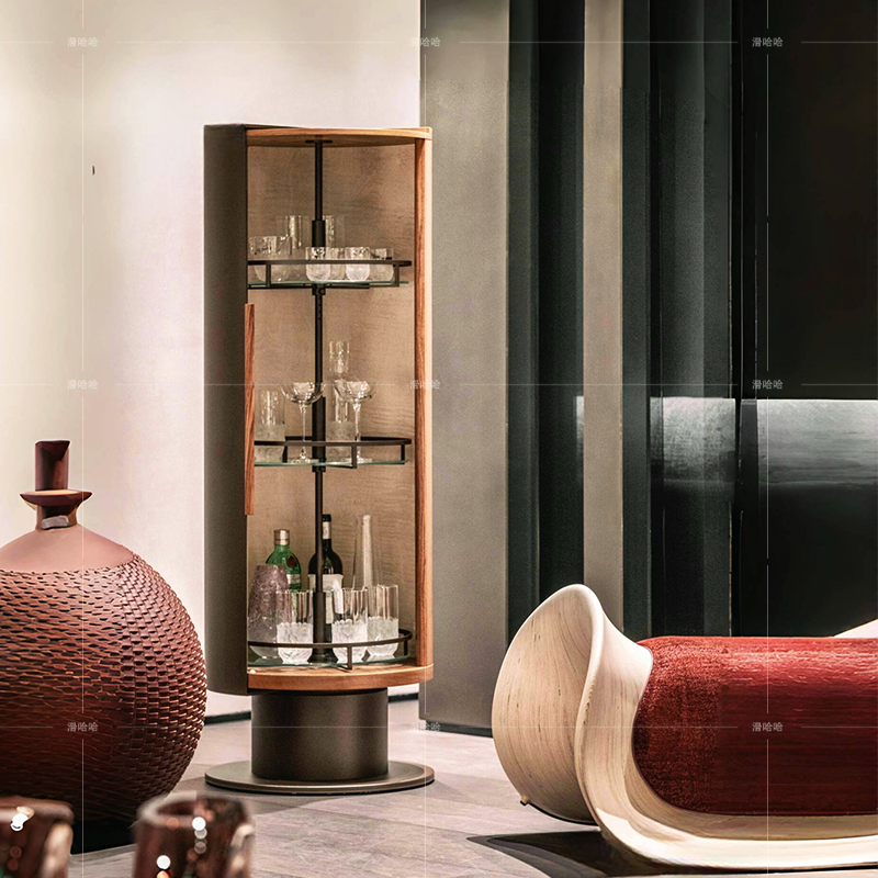 滑哈哈可旋转酒柜轻奢实木展示柜