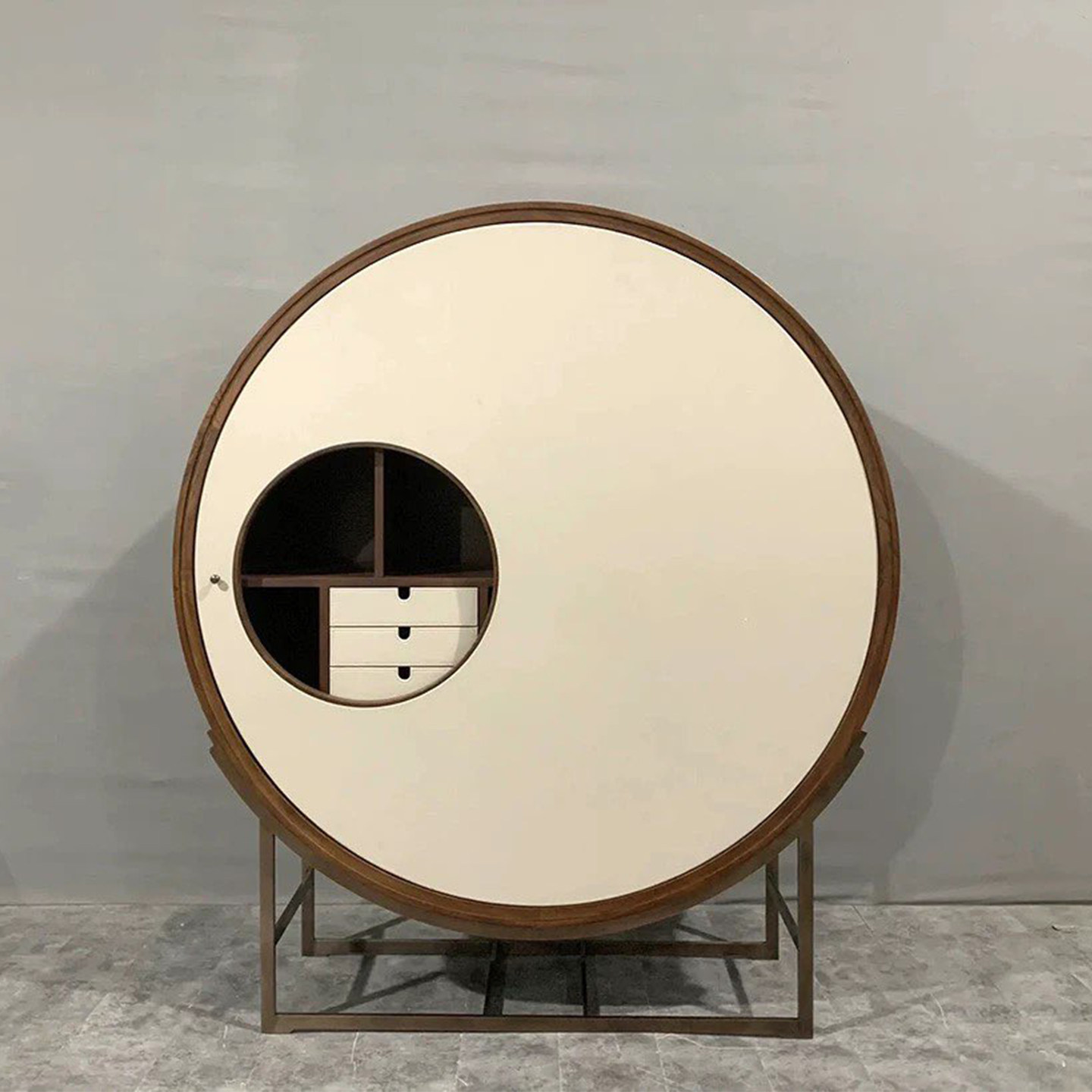 意式旋转圆弧酒柜实木书房玄关收纳柜大师设计创意鼓形艺术置物柜