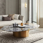 意式 轻奢大理石茶几不规则设计现代不锈钢客厅高端多边形家用茶桌