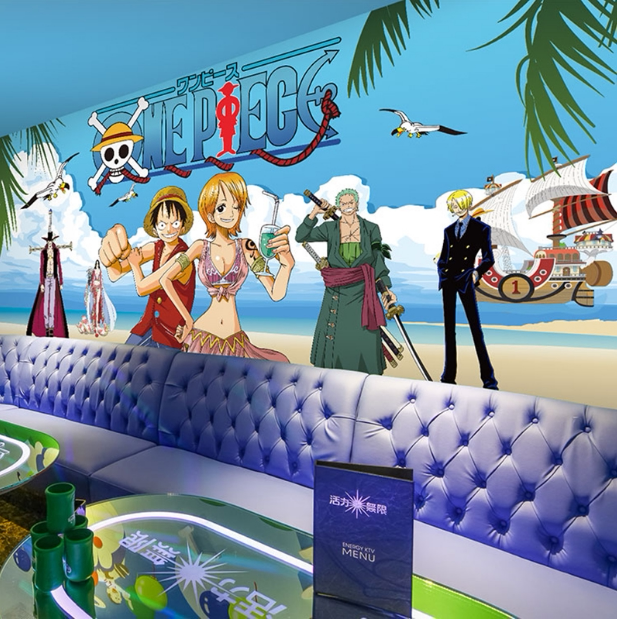 男孩卧室床头背景墙纸动漫海贼王路飞墙布主题餐厅卡通环保壁画