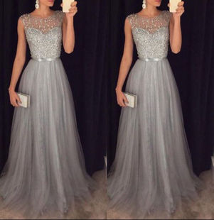 2022 Mesh Sleeveless Sequin Gown Dress网纱无袖亮片礼服连衣裙