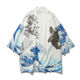 robe wave shirt和服衬衫 Ukiyo kimono print Japanese carp