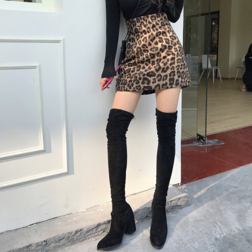 性感豹纹高腰包臀短裙