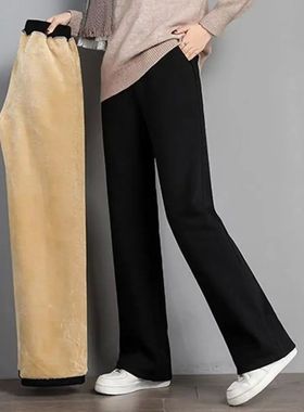 加绒保暖款 羊羔绒直筒裤Fleece warm fleece straight leg pants