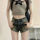 denim 辣妹复古做旧牛仔短裤 shorts retro distressed Hot girl