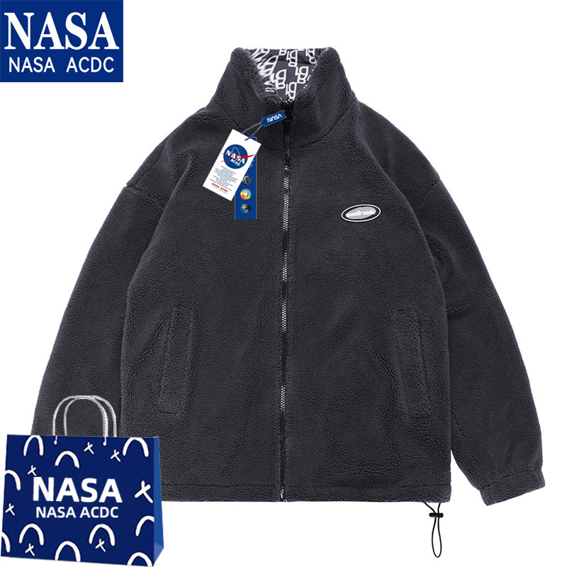 NASA ACDC羊羔绒棉衣男士潮情侣摇粒绒棉袄外套冬季立领棉服女款