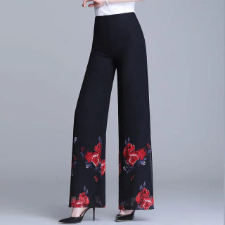 高腰雪纺印花阔腿裙裤 high-waist chiffon-print wide-leg pants