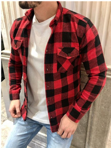 男士长袖复古港风格子衬衫 Long-sleeved harbor-style sub-shirt