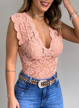 Girls Summer Lace V-Neck Bottoming T-Shirt女生蕾丝V领打底T恤