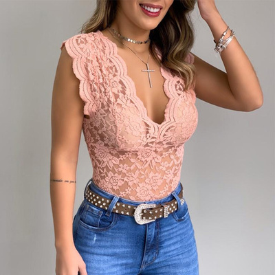 女生夏季蕾丝V领打底T恤