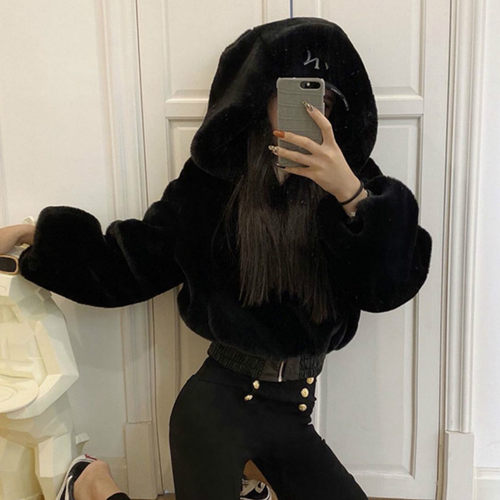女士短款高腰连帽外套