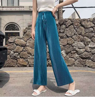 Waist Pants Wide Leg Pleated 高腰純色百褶闊腿褲 High 女 Solid