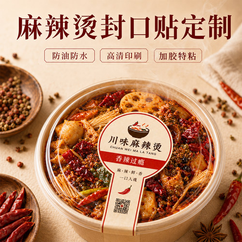 麻辣烫封口贴加胶加粘遇水不破