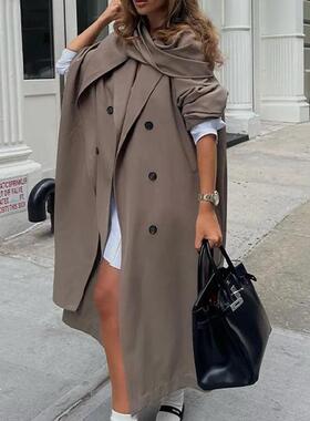 loose black trench double length casual coat tops korean