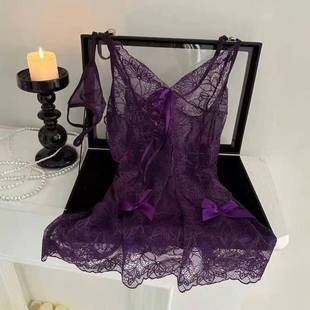 Sexy lingerie purple suspender pajamas womens suit sexy
