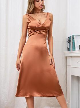 dress dress long vest banquet dress slim silk imitation