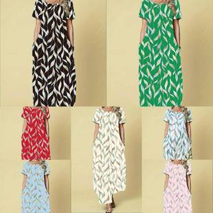 Women's short-sleeved round neck elegant casual slim dress