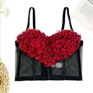 Valentines Day Love Strapless See-through Dress Embroidered