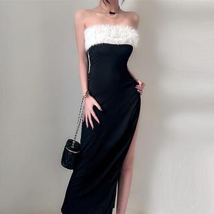 one tube sexy high backless contrast shoulder waist top