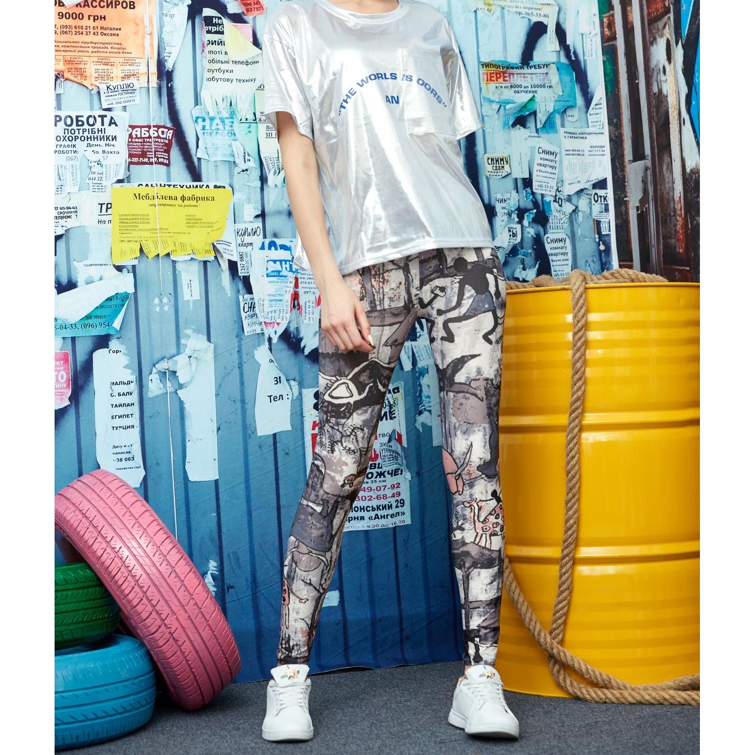 Street style abstract graffiti digital leggings milk silk