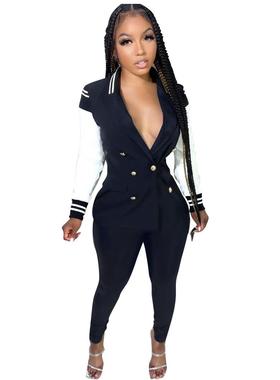 womens baseball notched neck blazer pants matching two