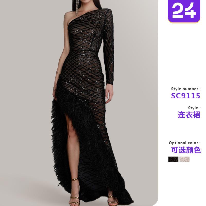 oblique solid dress color irregular temperament evening