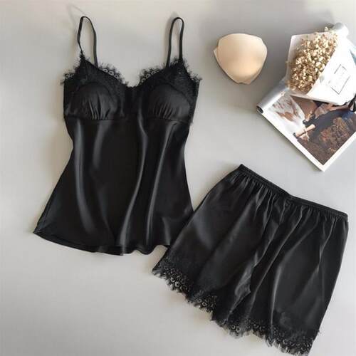 Suit Casual V-Neck Female  2 Piece Nightwear Shorts Set睡衣