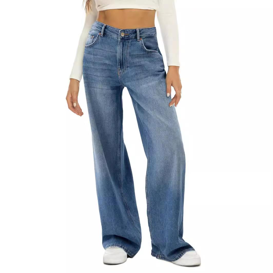 Women's loose wide-leg jeans with cat whiskers