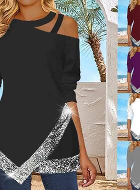 silver irregularity sequin stripe women shirt sexy off